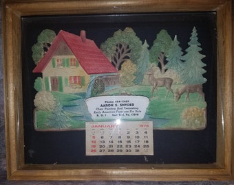 Vintage Framed Christmas Die Cut Calendar