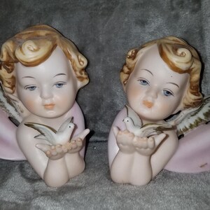 Vintage Set of 2 Napco Angels W/Birds