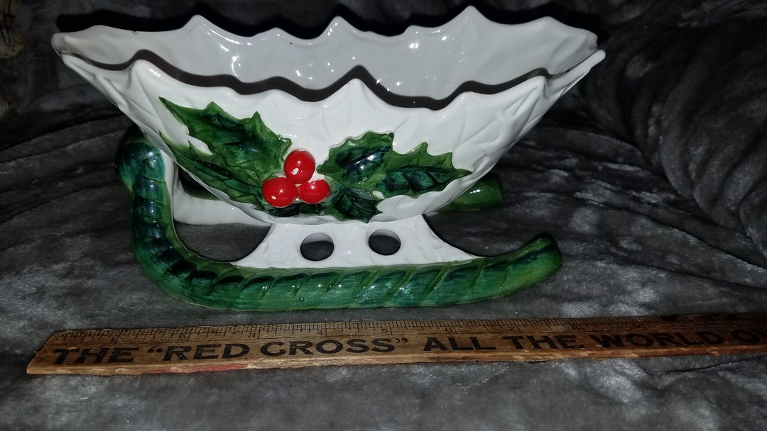 Vintage Lefton Christmas Sleigh Candy Dish 6055 Etsy