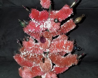 Vintage Pink Bottle Brush Tree Revolving Musical (Silent Night) 13"