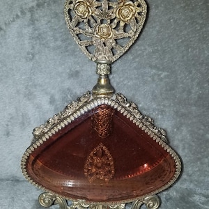 Victorian Vanity Ormolu Golden Ornate Beveled Glass Perfume Bottle