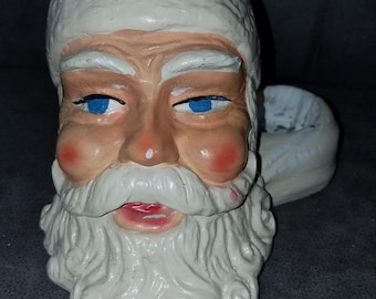 Vintage Chalkware Santa Head Candle Holder