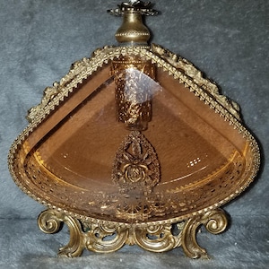 Victorian Vanity Ormolu Golden Ornate Beveled Glass Perfume Bottle