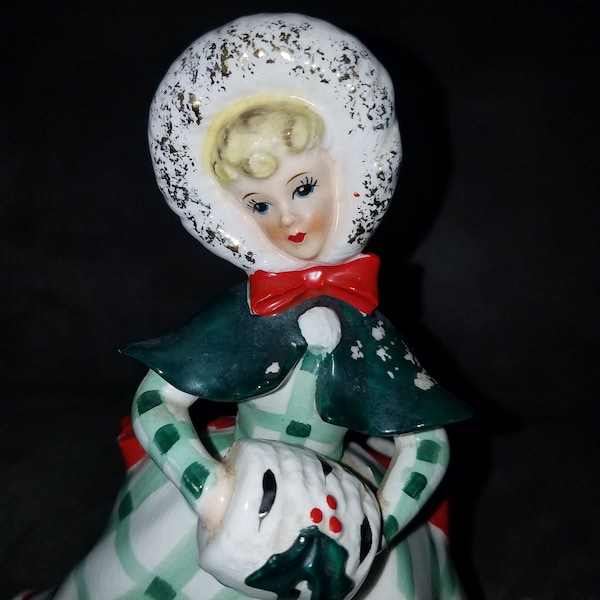 Vintage Geo Z Lefton Beautiful Christmas Lady W/Muff Planter 961