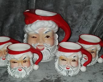Vintage Retro Holt Howard Merry Whiskers Winking Santa Pitcher and
