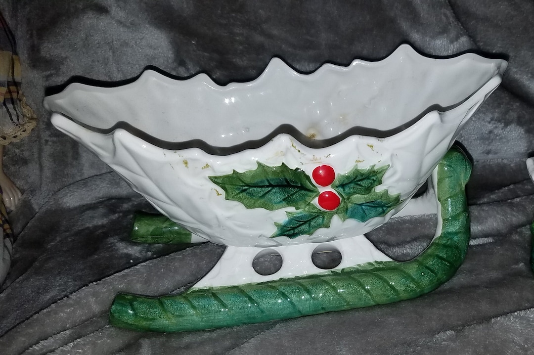 Vintage Lefton Christmas Sleigh Candy Dish 6055 Etsy