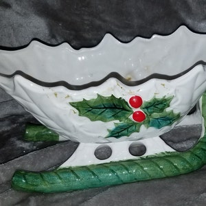 Vintage Lefton Christmas Sleigh Candy Dish 6055