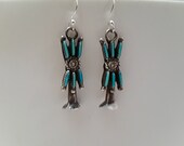 Zuni Sterling Silver Needlepoint Turquoise Dangle Earrings Vintage