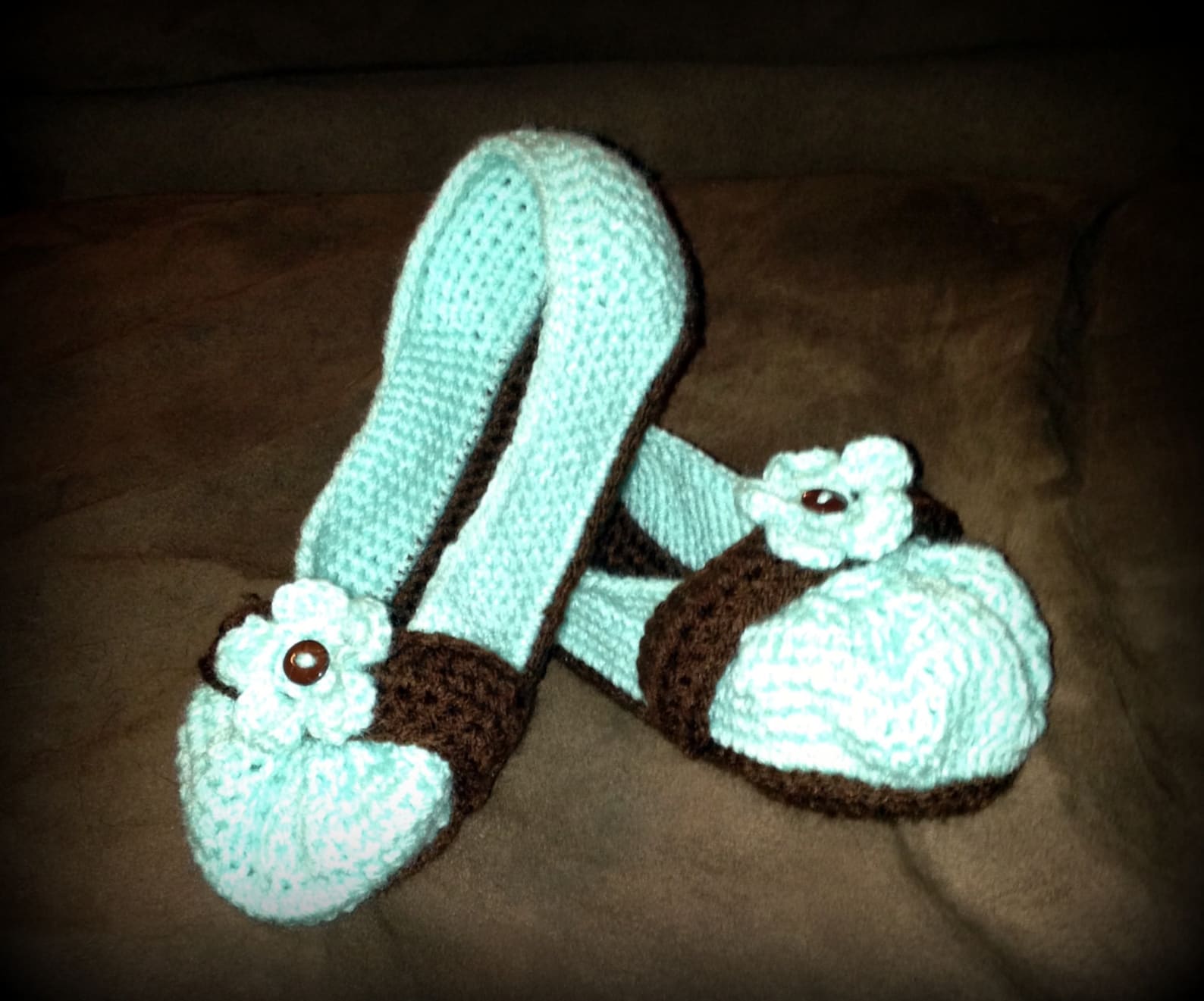 crochet adult womens cute button flower ballet flat house slippers sizes 5-10 custom made to order