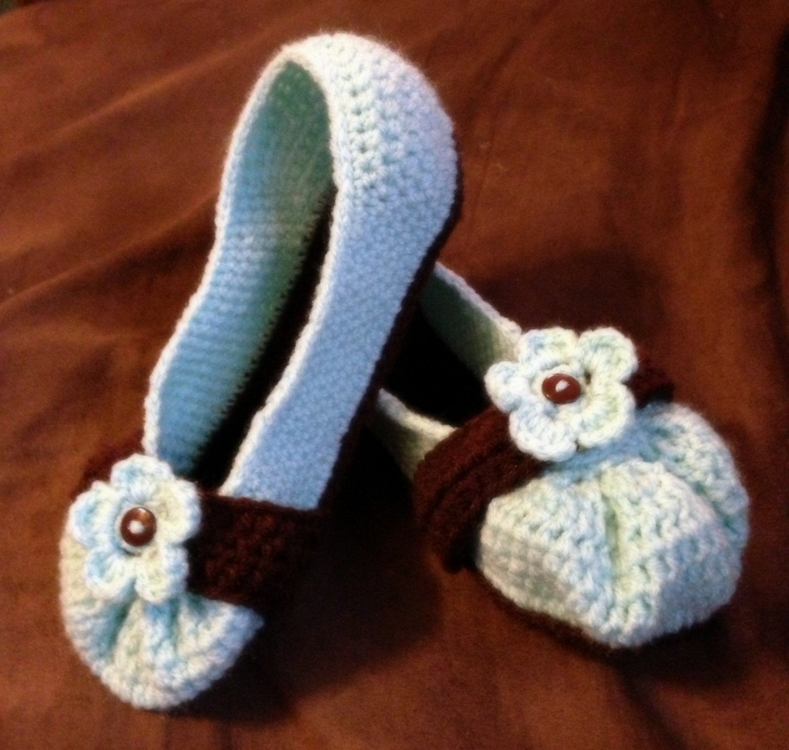 crochet adult womens cute button flower ballet flat house slippers sizes 5-10 custom made to order