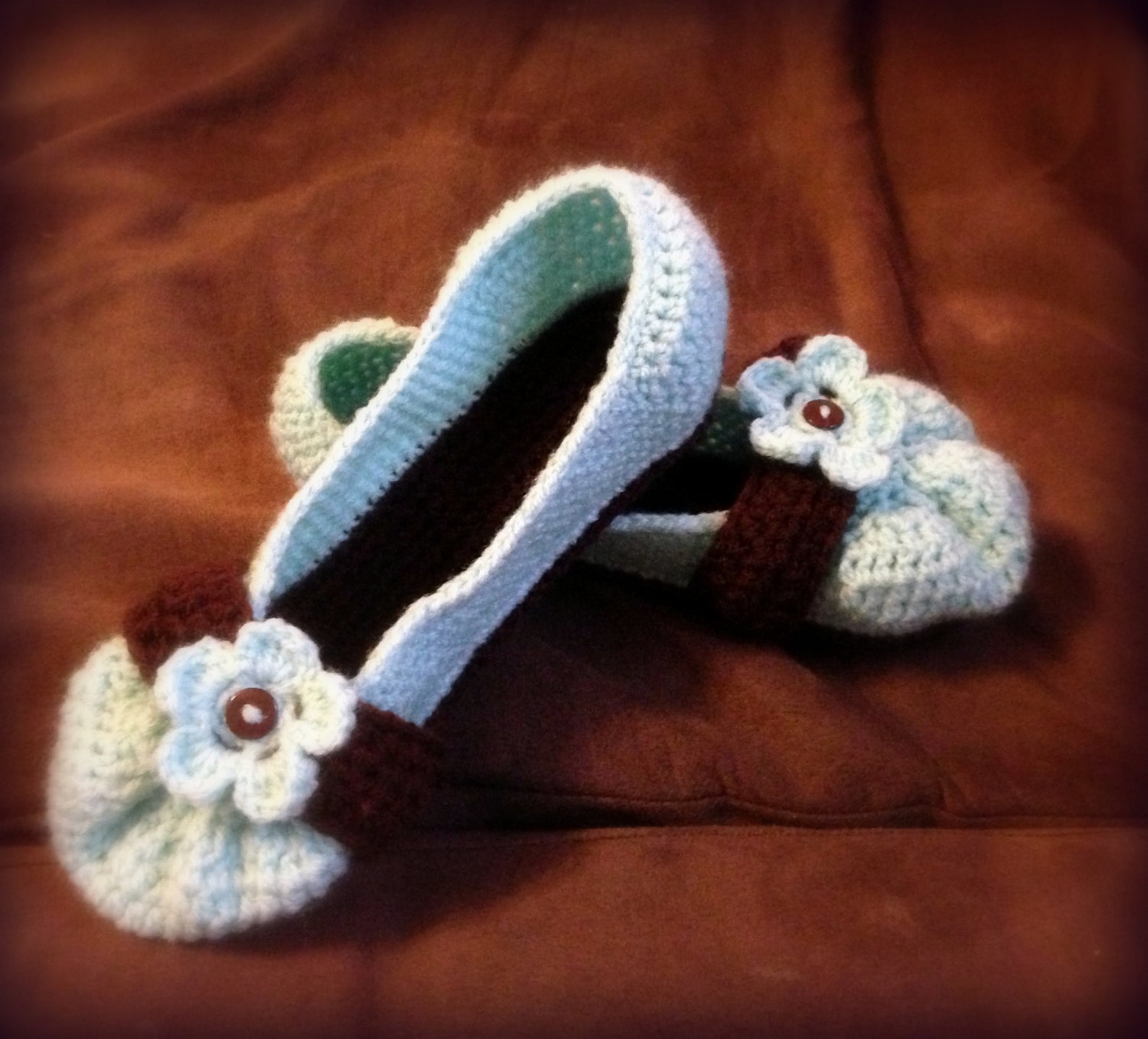 crochet adult womens cute button flower ballet flat house slippers sizes 5-10 custom made to order