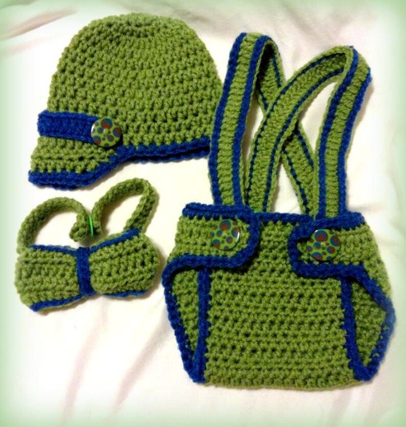 Crochet baby boy suspenders diaper cover bow tie and newsie Etsy