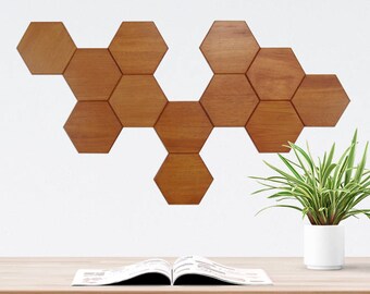 Bee Apis, set de 12 módulos lisos de madera para decoración de pared