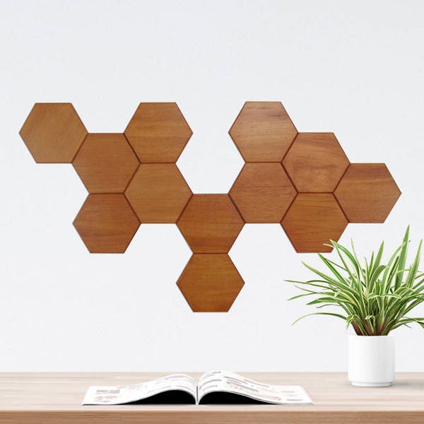 Bee Apis, set de 12 módulos lisos de madera para decoración de pared