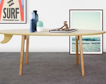 Surfboard wood coffee table for surf lovers