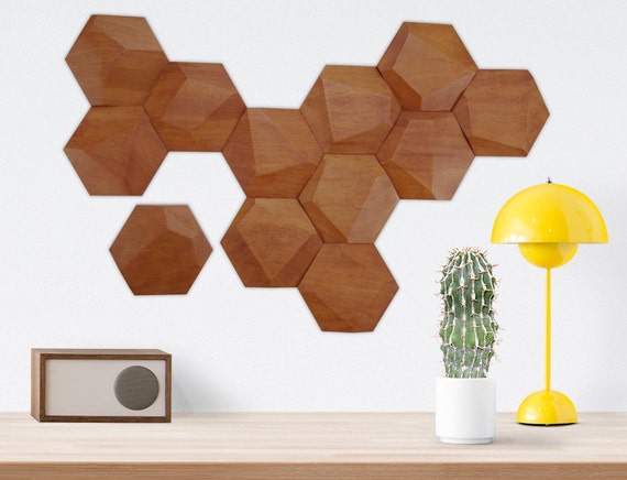 Geometric Wood Wall Art Set of 12 Tiles 3D Style - Etsy