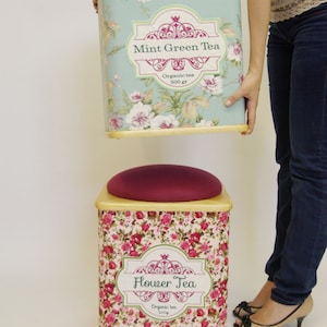 Wood upholstered stool Tea box shape image 4