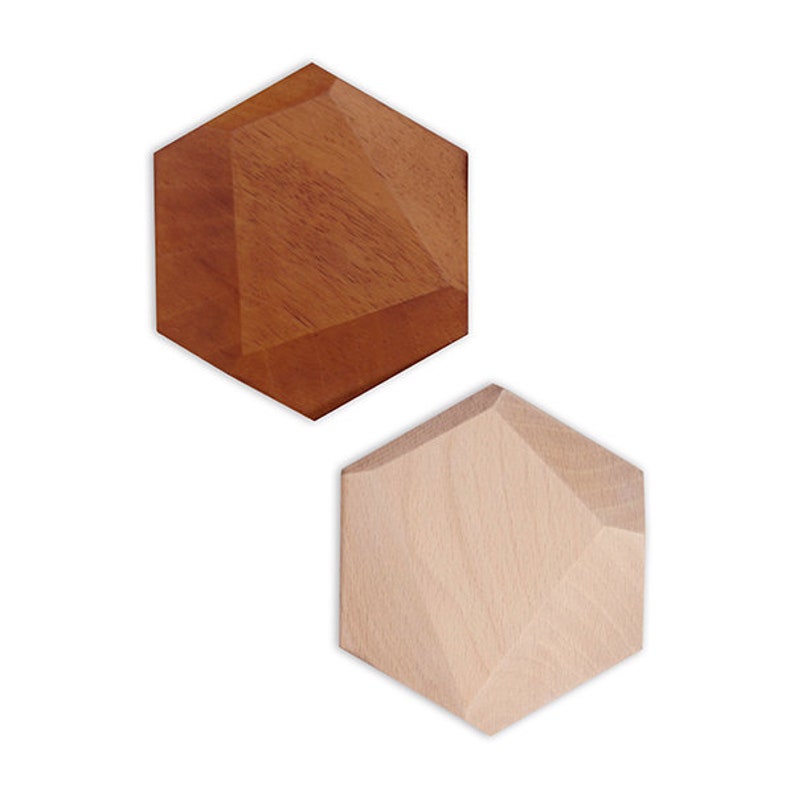 Set de 24 módulos facetados de madera para decoración de pared, 12 lisas 12 facetadas / módulos hexagonales imagen 5