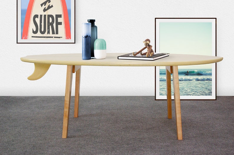 Mesa de café tabla de surf Mesa tabla de surf, Mesa de madera tabla de surf, Muebles surf, Decoración surf imagen 1