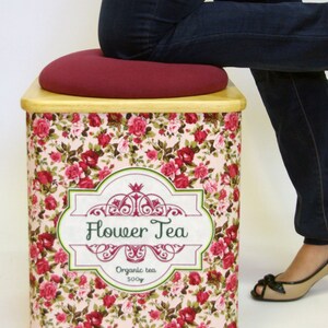 Wood upholstered stool Tea box shape image 2