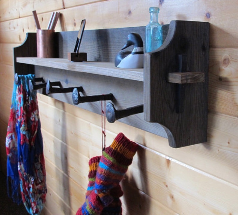 Rustic Coat Rack Wall Shelf Plans Railroad Spike Coat Hook Etsy