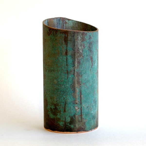 Rustic Copper Vase - Recycled Metal Pipe - Blue Green Patina
