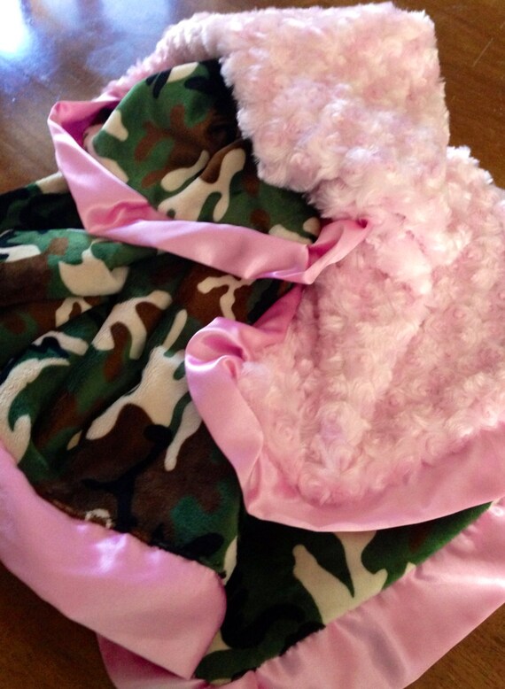Items similar to Soft Pink/ Camo Print Minky Blanket/ With Ruffle Trim// 30"x38" on Etsy
