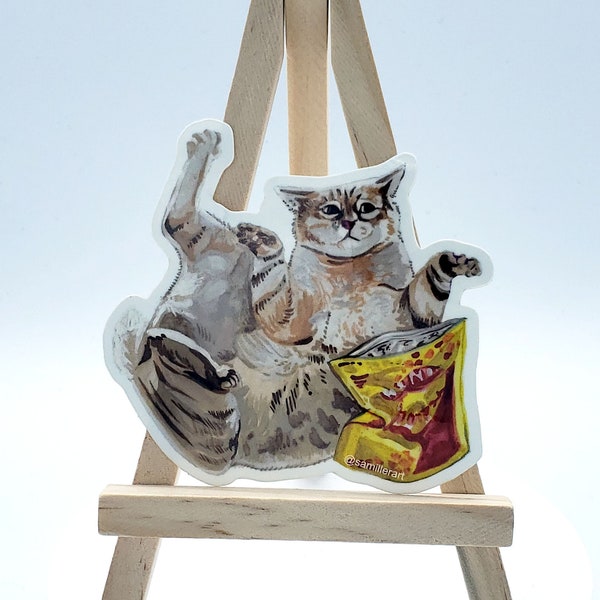 Vinyl "Cat with Red & Yellow Chip Bag" Sticker