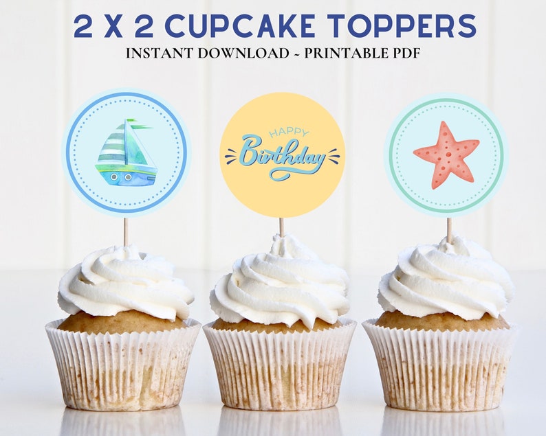 Nautical Cupcake Toppers Sailboat Cupcake Toppers Happy Etsy