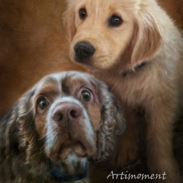 Custom Portrait, Custom Pet Portrait, Golden Retriever Cocker Painting, Custom Digital Pet Painting, Drawing Painting From a Photo