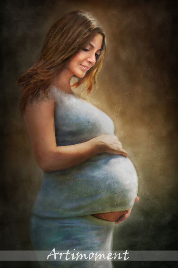 Custom Portrait, Custom Woman Portrait, Mother to Be Painting Portrait