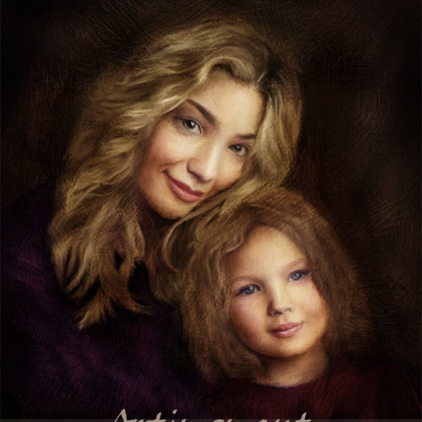 Custom Portrait, Custom Family Portrait, Mothers day Painting,Custom Mother Daughter Portrait,Couple painting,Commission, Digital Download