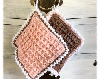 Shabby washcloths, dishcloths "THELMA & LUISE" crocheted, set of 2, wellness,