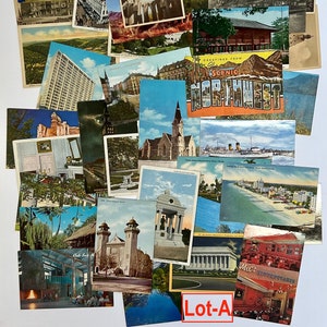 Lote de postales de recuerdo vintage Sello cancelado más utilizado - Lugares de viaje Efímera extranjera - Papel de diario de collage - RPPC, Lino, Ilustrado