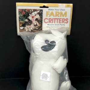 Farm Critters Muslin Cow Doll - Wang’s International - Pre-Stuffed Cotton Doll Parts - Animal - Instructions Included - Craft Materials -NOS