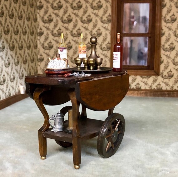 1//12 Dollhouse Miniature Living Room Furniture Wooden Wine Cabinet Walnut