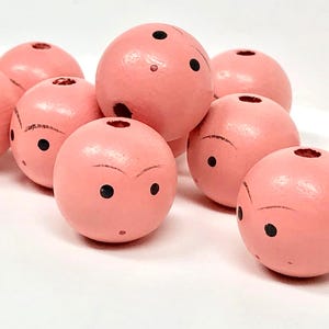 Cuentas de madera vintage con caras pintadas: cabezas de muñeca artesanales rosas de 25 mm - Taiwán NOS