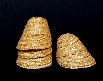 2 Doll Bonnets - 3-1/2” Natural Braided Straw Hats - Doll Accessories Crochet Materials - NOS