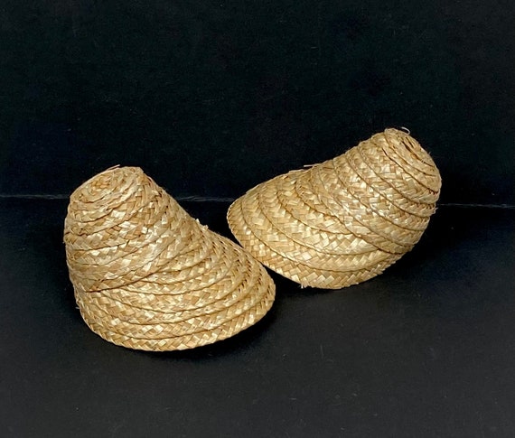 2 Doll Bonnets - 4” Natural Straw Hats - Doll Craft