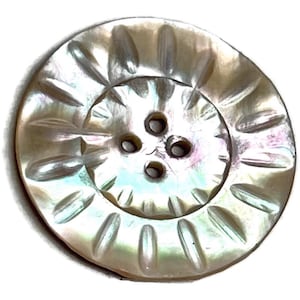 Medium Iridescent Carved Shell Button - Natural Trochus Ocean 4-Hole Sew Thru - Vintage Replacement Garment Fastener -Sewing Notions