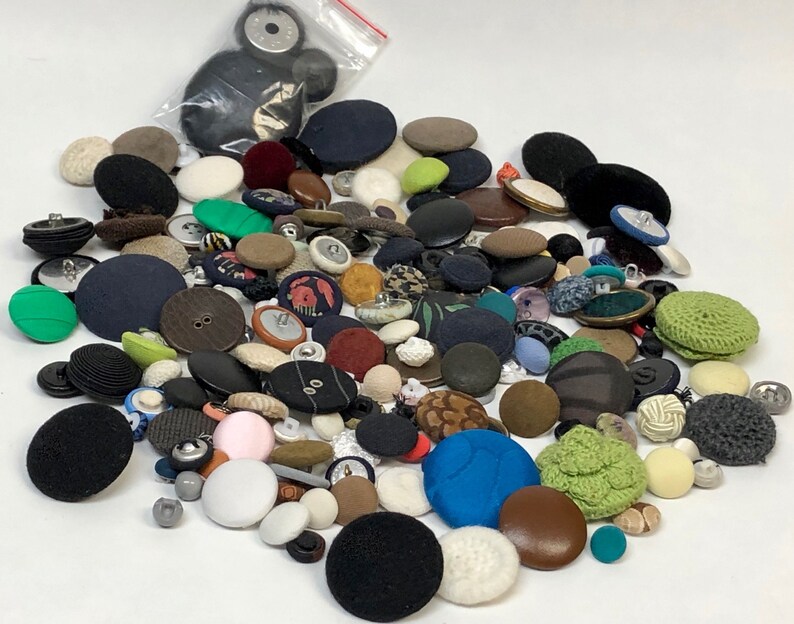 Vintage Covered Button Lot 185 Assorted Leather Crocheted Silk Velvet Suede Sewing Replacement Buttons Closures Vintage Supplies