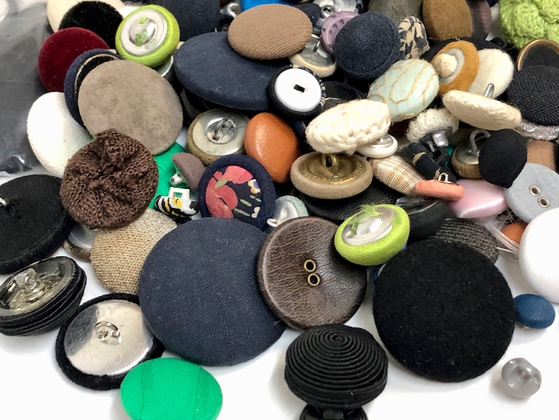 Vintage Covered Button Lot 185 Assorted Leather Crocheted Silk Velvet Suede Sewing Replacement Buttons Closures Vintage Supplies