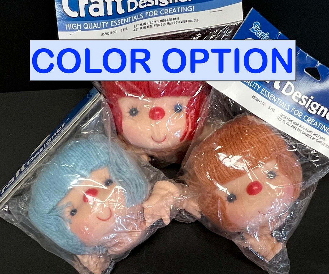 41/2 Yarn Hair Doll Head With Hands Set Blue, Red, or Rust Darice