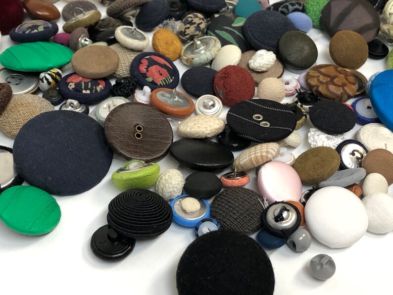 Vintage Covered Button Lot 185 Assorted Leather Crocheted Silk Velvet Suede Sewing Replacement Buttons Closures Vintage Supplies