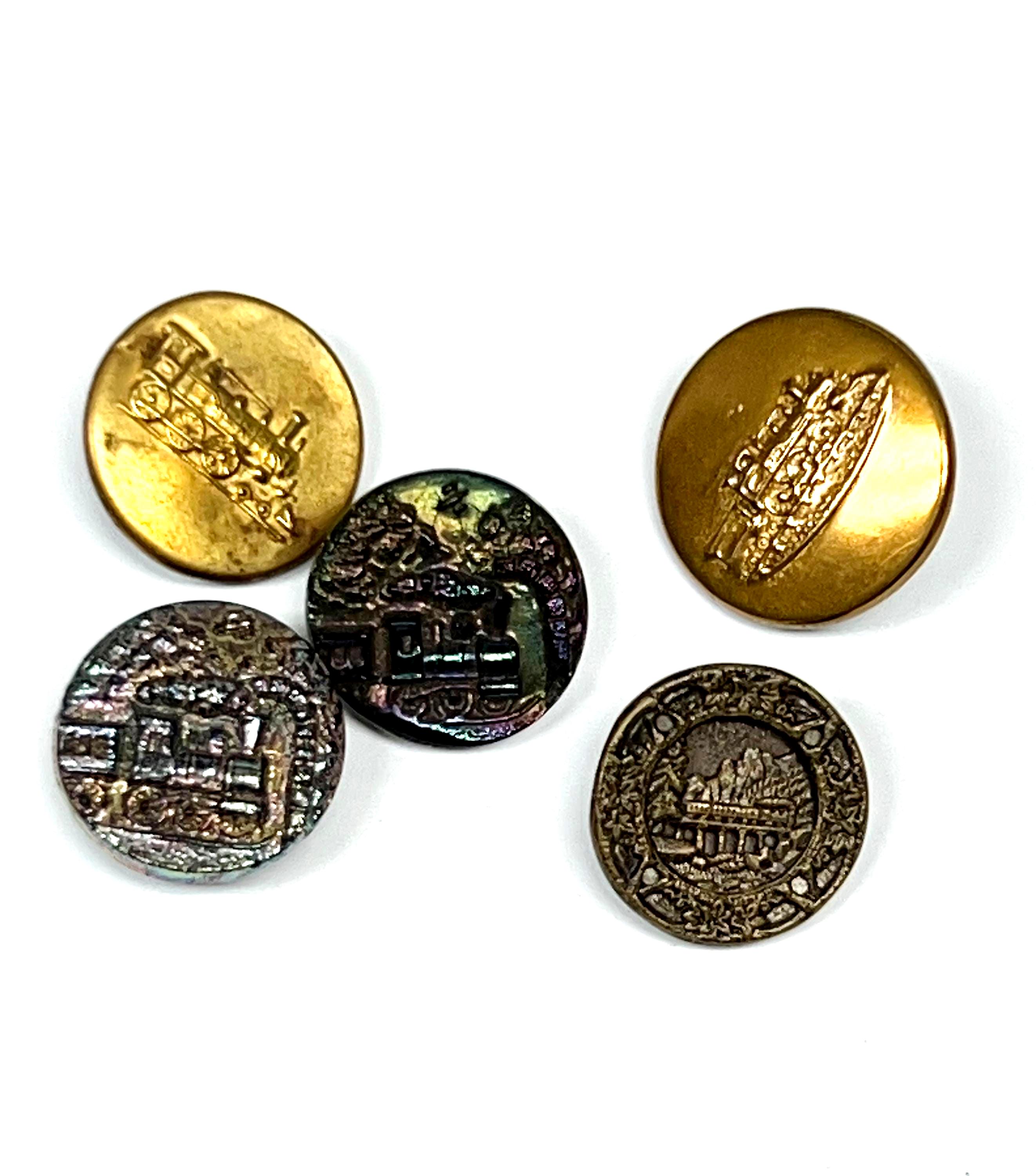 Antique Train Picture Buttons: Brass & Carnival Luster Glass, Sewing ...