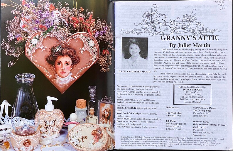 Decorative Tole Painting Projects /& Patterns Granny\u2019s Attic By Juliet Martin \u00a91996 Juliet Designs OOP Nostalgic Keepsake Designs