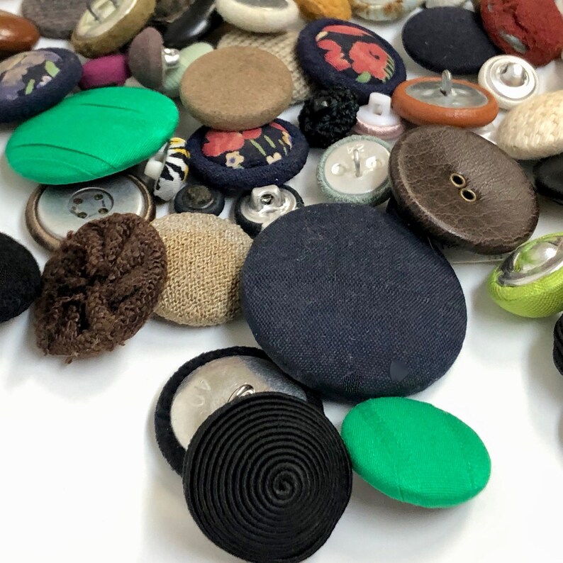 Vintage Covered Button Lot 185 Assorted Leather Crocheted Silk Velvet Suede Sewing Replacement Buttons Closures Vintage Supplies