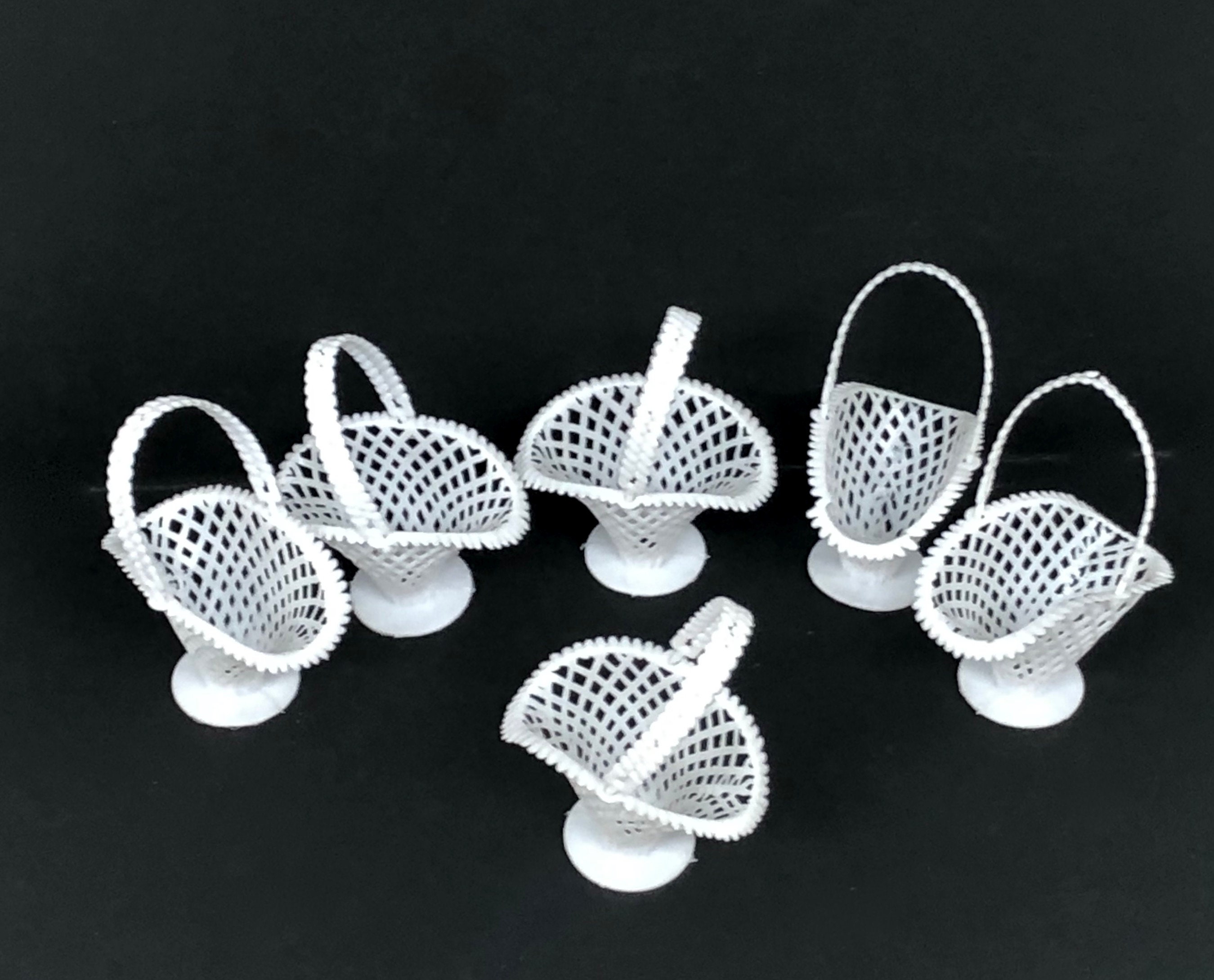 ミニチュアホワイトプラスチックバスケット：編みメッシュ