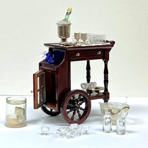 Dollhouse Miniature Fantastic Merchandise Cart Plus Accessories Lot 1:12 Scale -Champaign Glasses Punch Bowl Goblets Pre-Owned - Collectible