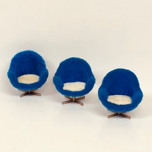 Bodo Hennig Dollhouse Chairs: MCM Blue Tulip Swivel Chairs, Set of 3